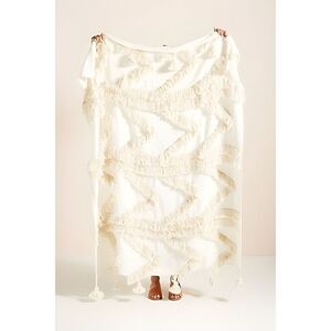 Anthropologie Fringe Bay Tasseled Cotton Throw Blanket Boho NEW